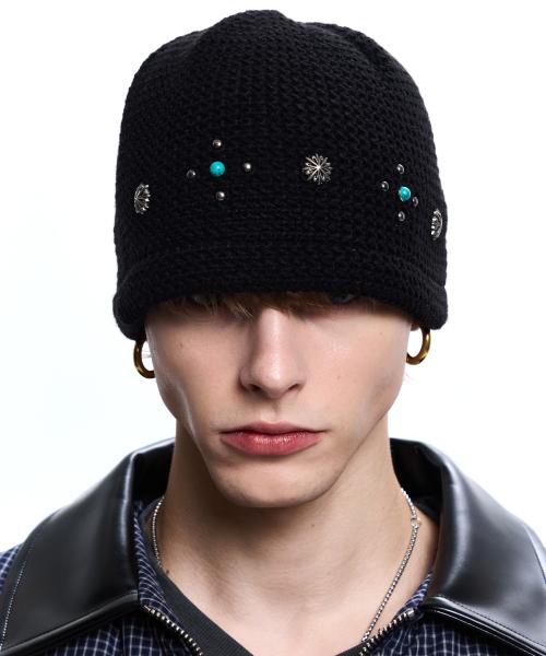 SUNBURST RIVET KNIT BEANIE - TURQUOISE