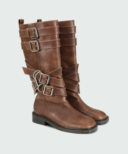 LAYERED STRAP BOOTS aaa484w(BROWN)
