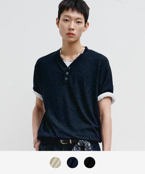 쿨링부클 브이넥 반팔 니트 [3COLOR]