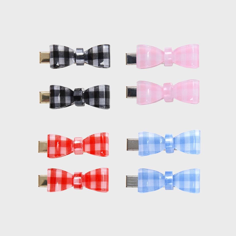 PETITE GINGHAM CHECK RIBBON HAIR CLIP SET (4 COLORS / 2PCS)