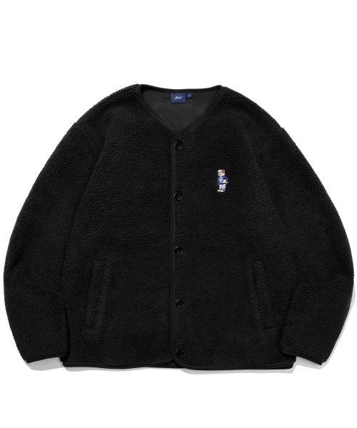 EMBROIDERY UNIERSITY DAN NO COLLOR BOA FLEECE JACKET BLACK