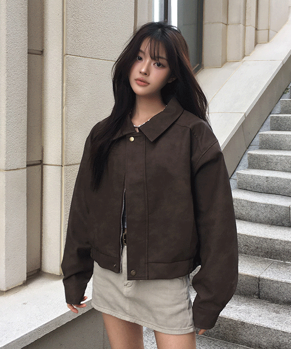 [주문폭주] 빈티지 레더 버튼 카라 점퍼