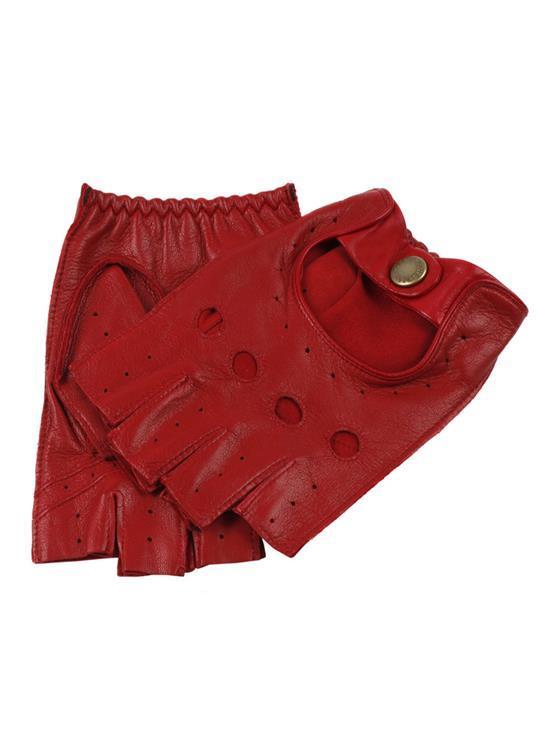 Men's Fingerless Leather Driving Gloves - BERRY / L