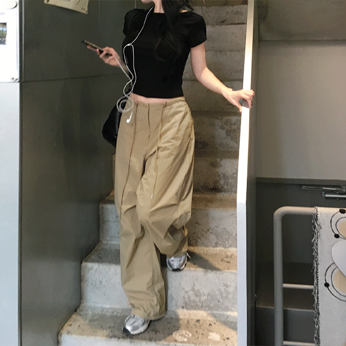 히니크 [자체제작/3천장돌파][숏/롱] 쉐이드 파라슈트 스토퍼 투웨이 핀턱 와이드 팬츠 -6 color