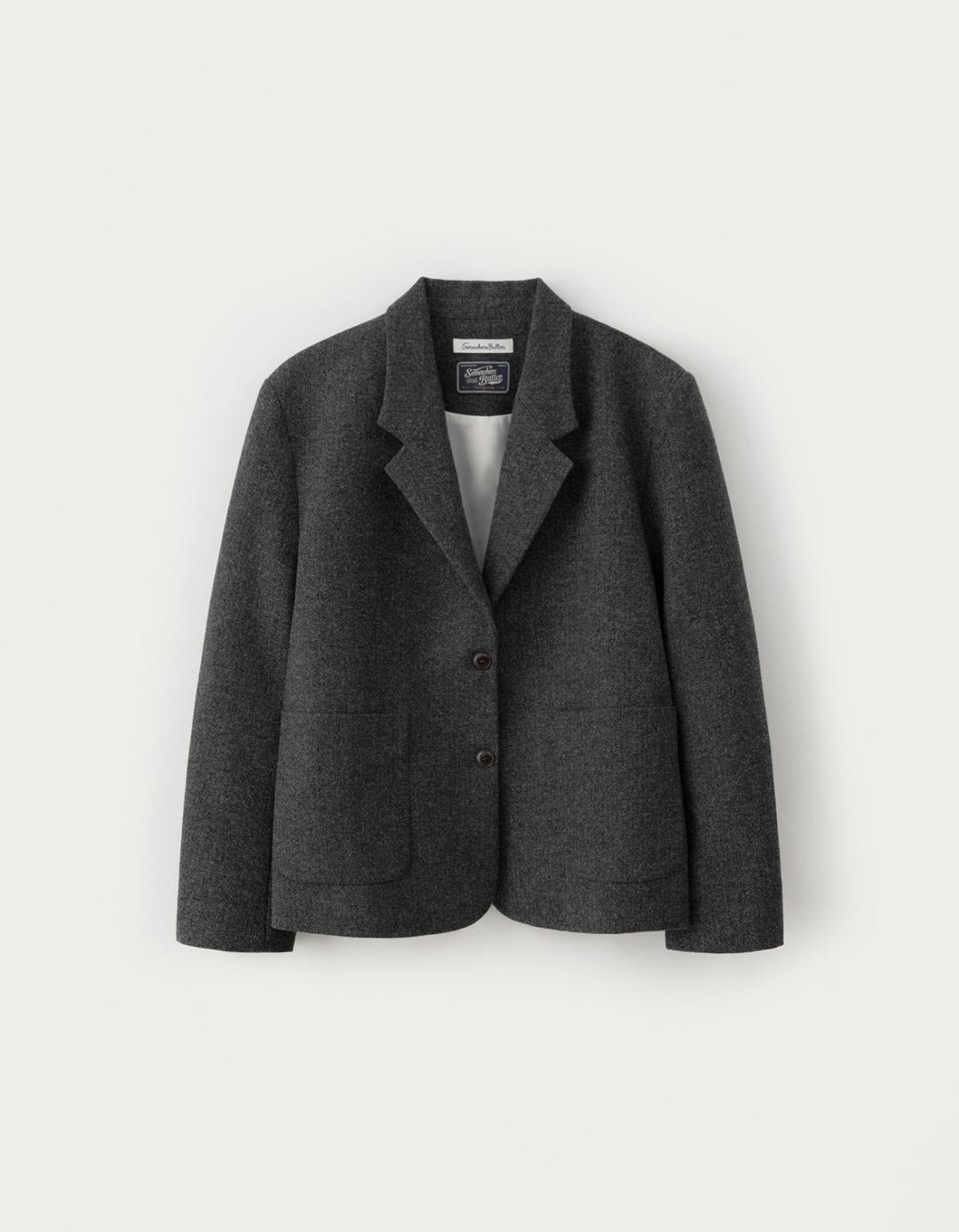 Herringbone Wool Jacket - Charcoal