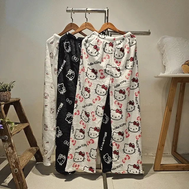 키치한 고양이 극세사 와이드 수면바지