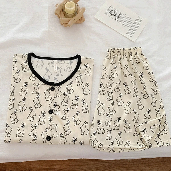 [홈웨어] 토끼 여름 반팔 잠옷 세트
