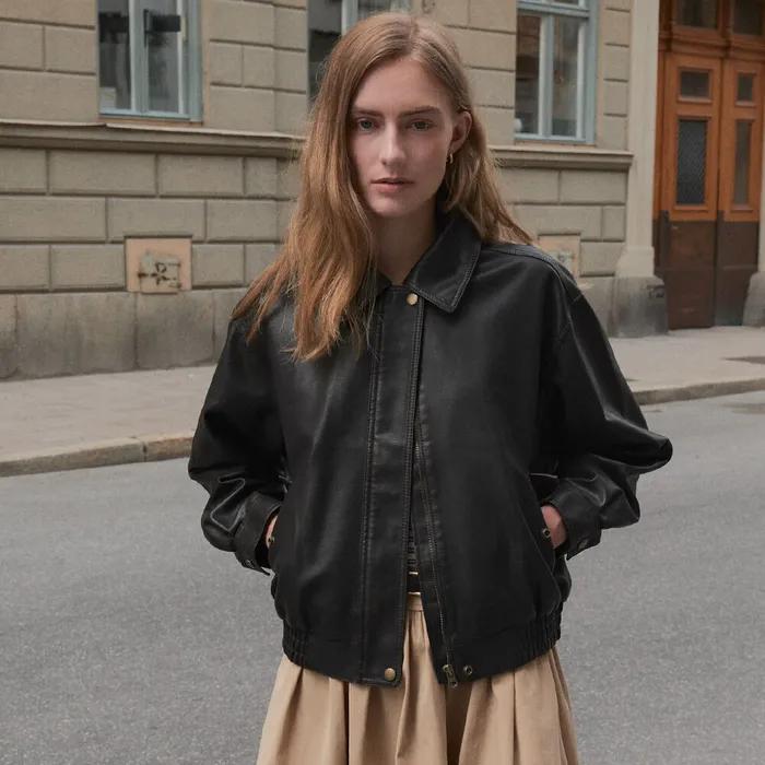 Natural crack leather blouson_Brown