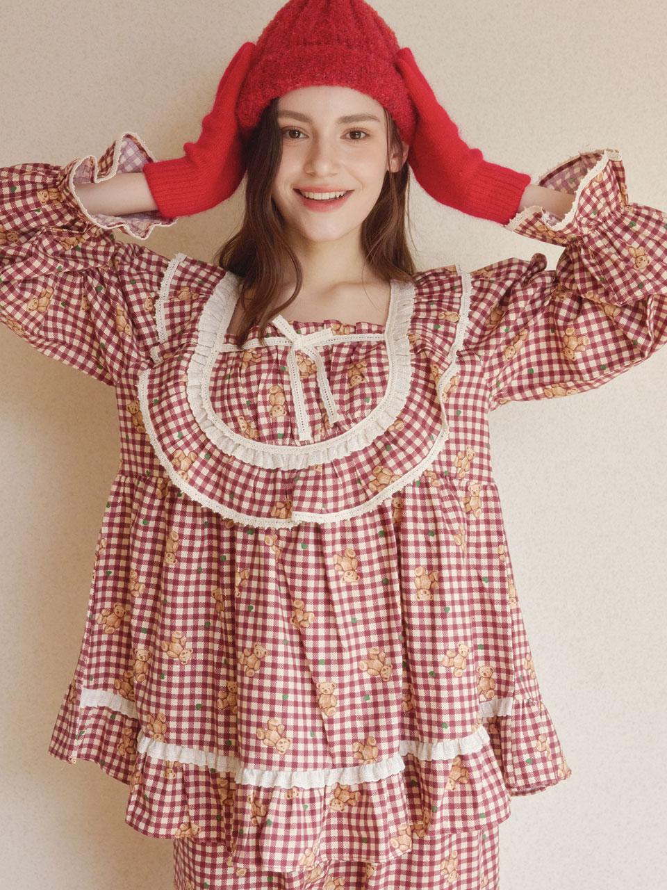 여성 스윗베어 코튼 긴소매 스퀘어넥 투피스 잠옷 25-05334