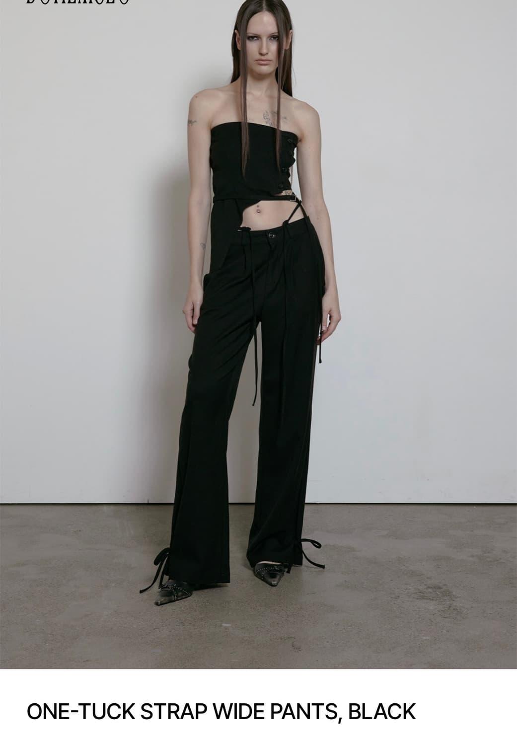 보헤미안서울 원턱 스트랩 와이드팬츠 m | 후루츠패밀리