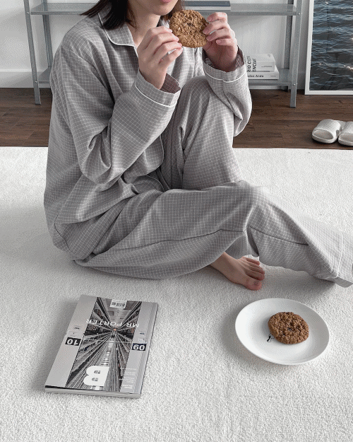 [unisex] 뉴 오버핏 체크 긴팔 파자마 set - 사계절용 *재입고*