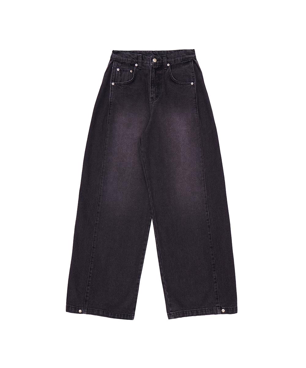 Side Tuck Wide Denim Pants [Pink Black]