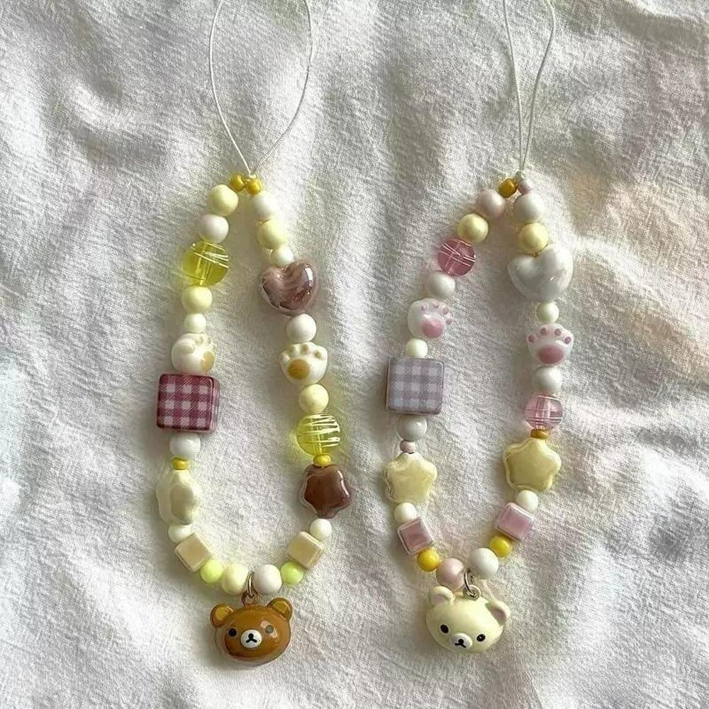 리락쿠마 비즈 체인 핸드폰 카메라 펜던트 장식 귀여운 키링