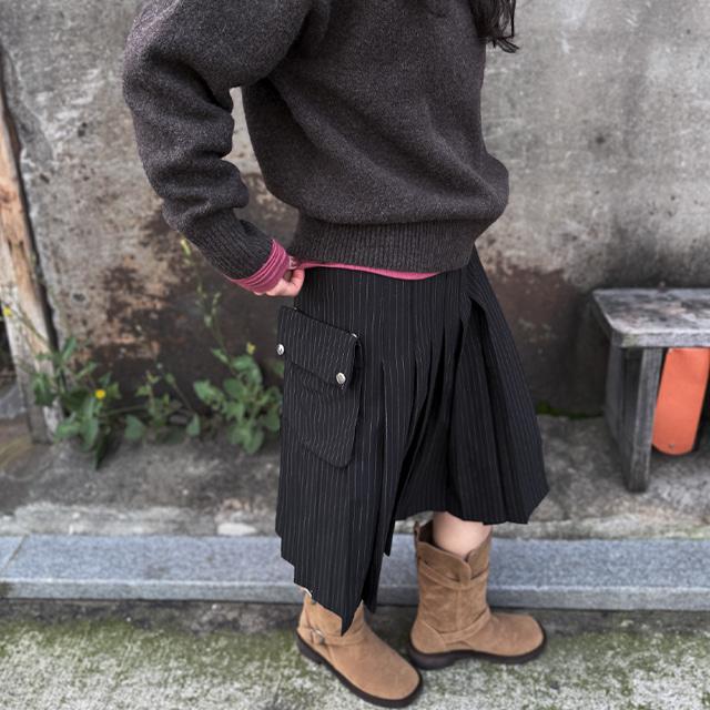 핀 스냅 스트라이프 스커트 2color