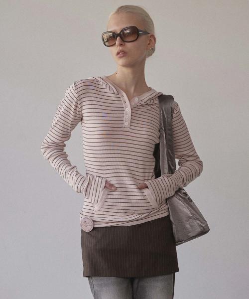 스컬프터(SCULPTOR)  Knitted Stripe Hoodie Pink/Brown - 사이즈 & 후기 | 무신사