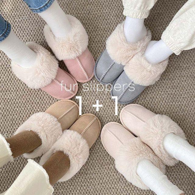 [1+1] 스웨이드 털슬리퍼 말랑 털실내화 겨울 룸슈즈 사무실슬리퍼 학교 실내화 털신 cs-9115