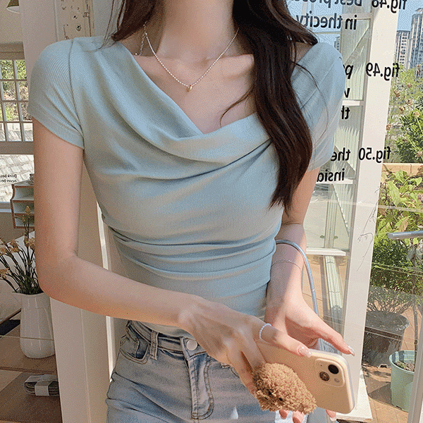 [1+1] 러밍 여리넥 슬림핏 반팔 티셔츠 - tt31071