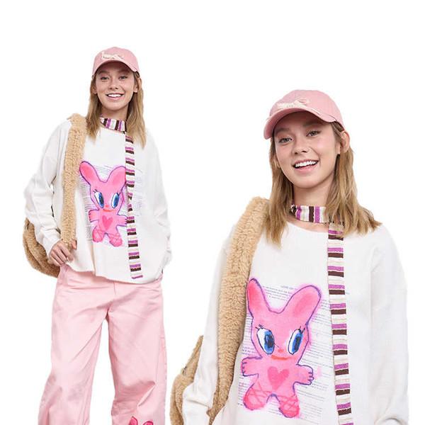 MOF Pink Rabbit Printed Sweater