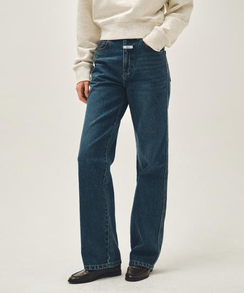 W HIGH STRAIGHT DENIM PANTS dark blue