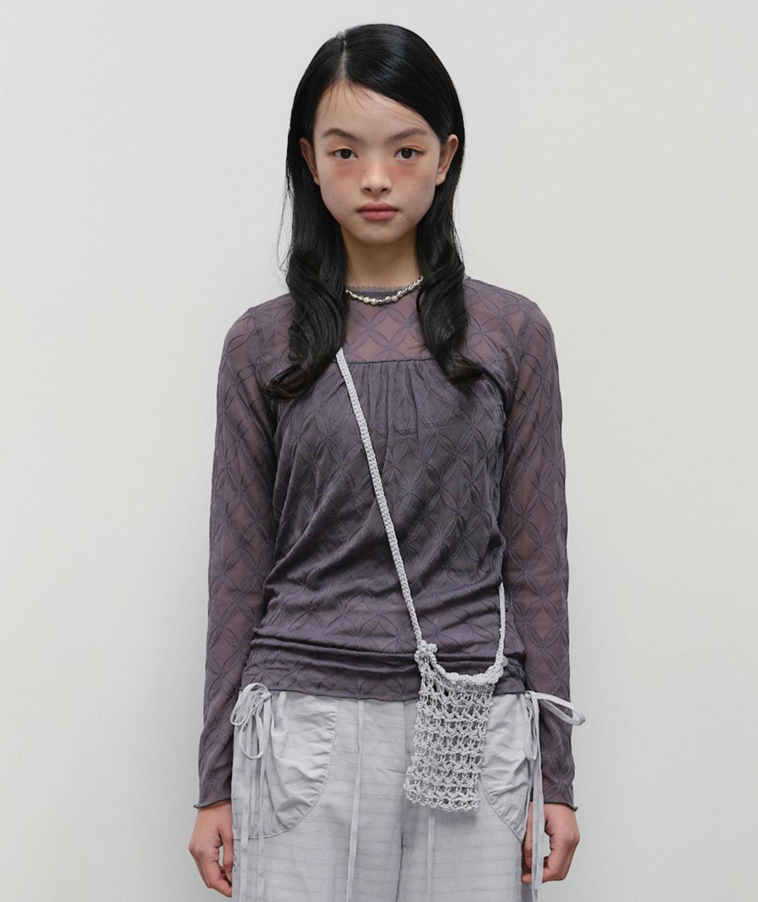 Lace Textured Tucked Top [Charcoal]