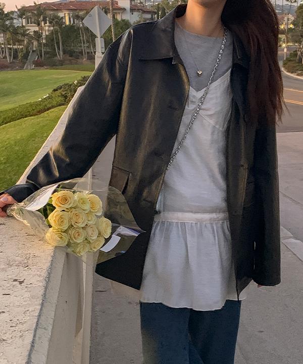 리얼코코 [가죽자켓🖤/고퀄리티/made] 클로젯 하프 레더 자켓