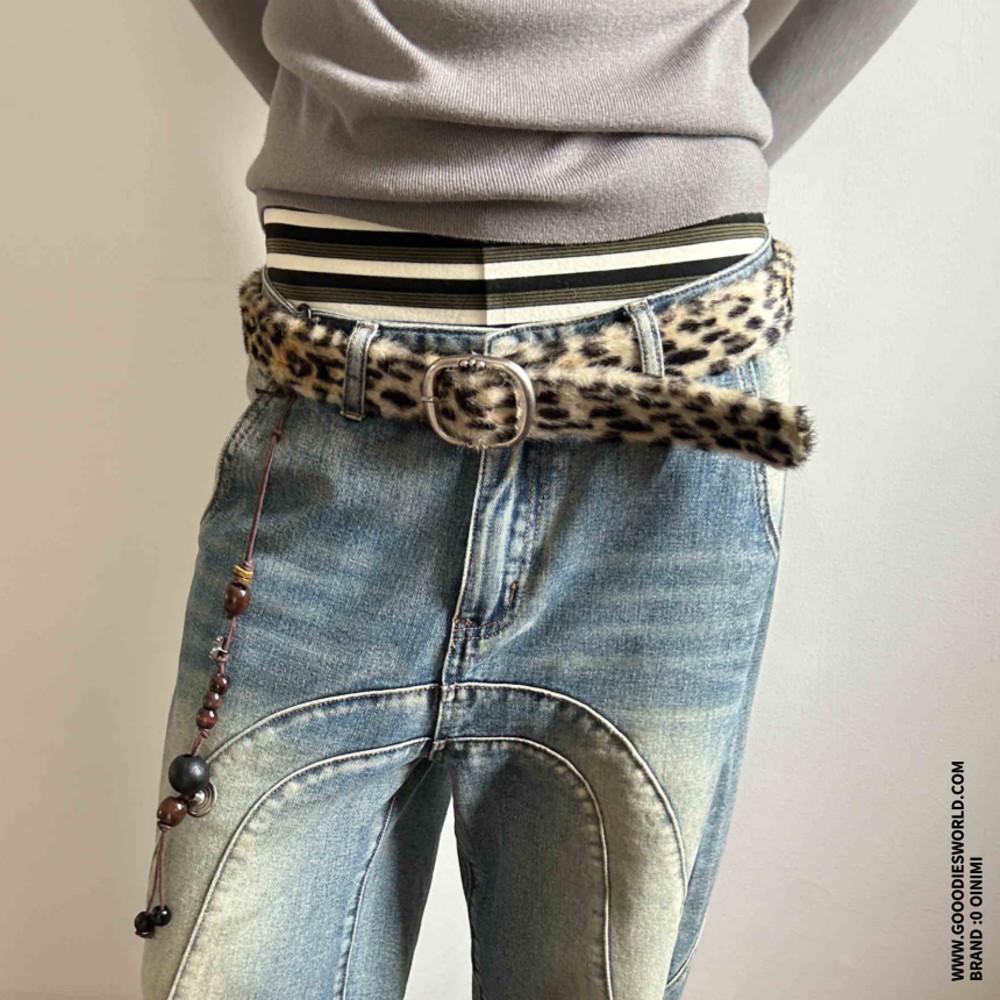 OINIMI 벨트 호피 패턴 레오파드 퍼 벨트 Leopard Fur Belt