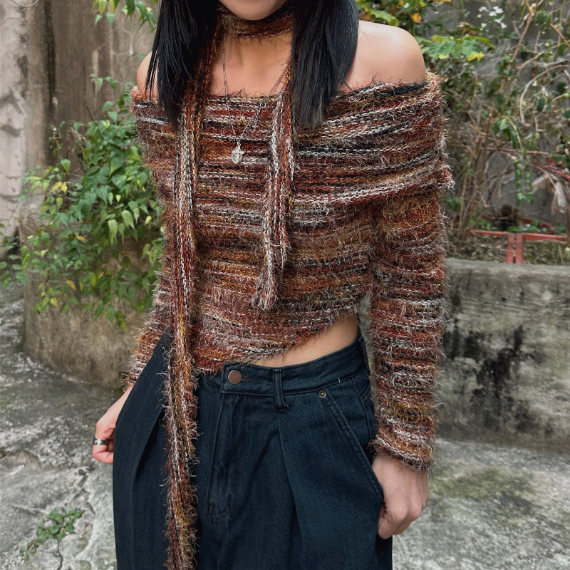 muffler set off-shoulder knit (2color)