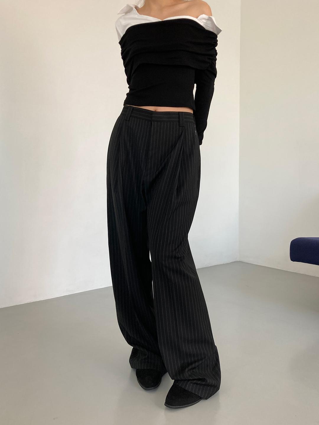 핀 스트라이프 하프 밴딩 슬랙스 (2color)