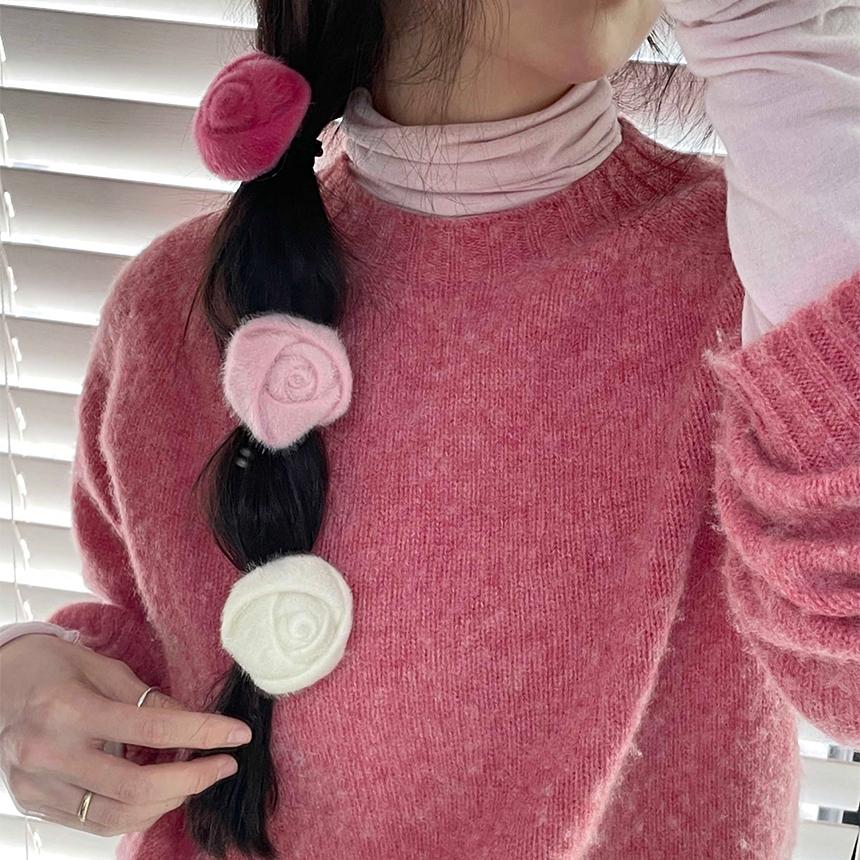 아주얼 [무배] 로즈 송치 장미 꽃 머리끈 헤어 고무줄끈 (6color)