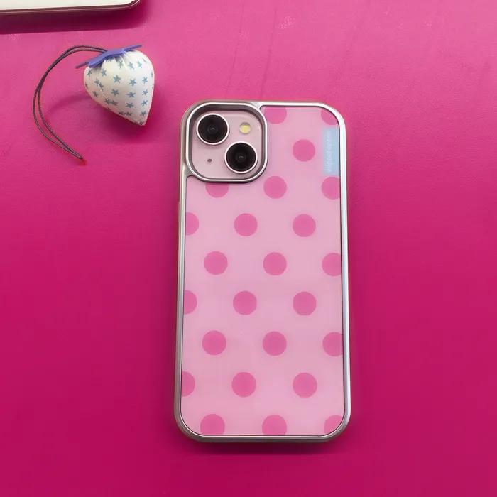 아이폰17시리즈추가)Lovely pink dot 실버 범퍼 케이스(에폭시/글래스)