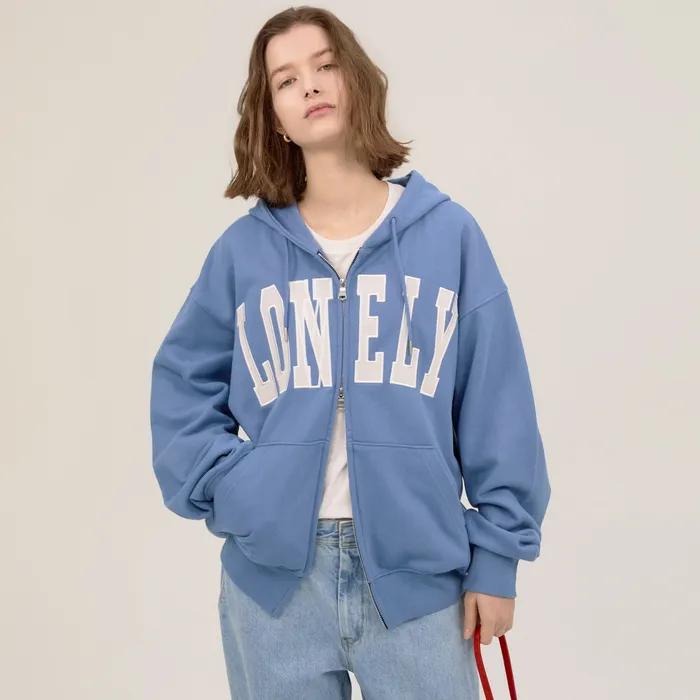 LONELY/LOVELY HOODIE ZIP-UP SKY BLUE GRAY