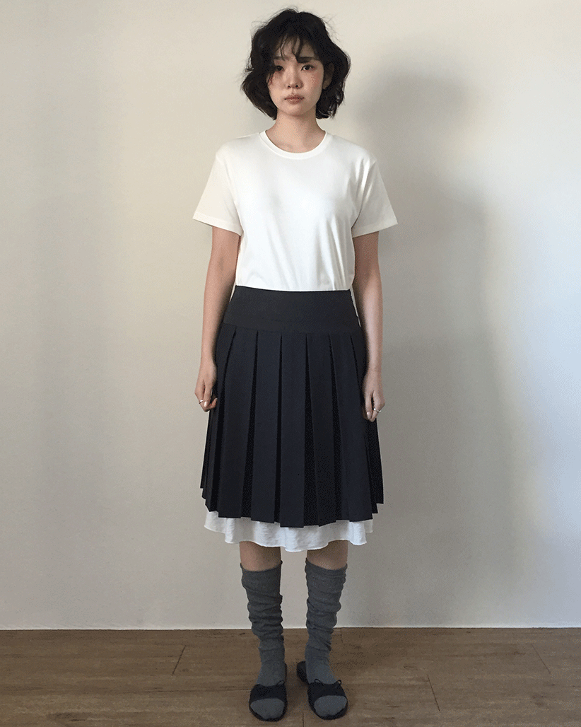 더기 [MD추천]레이어링 플리츠 스커트 (2color)
