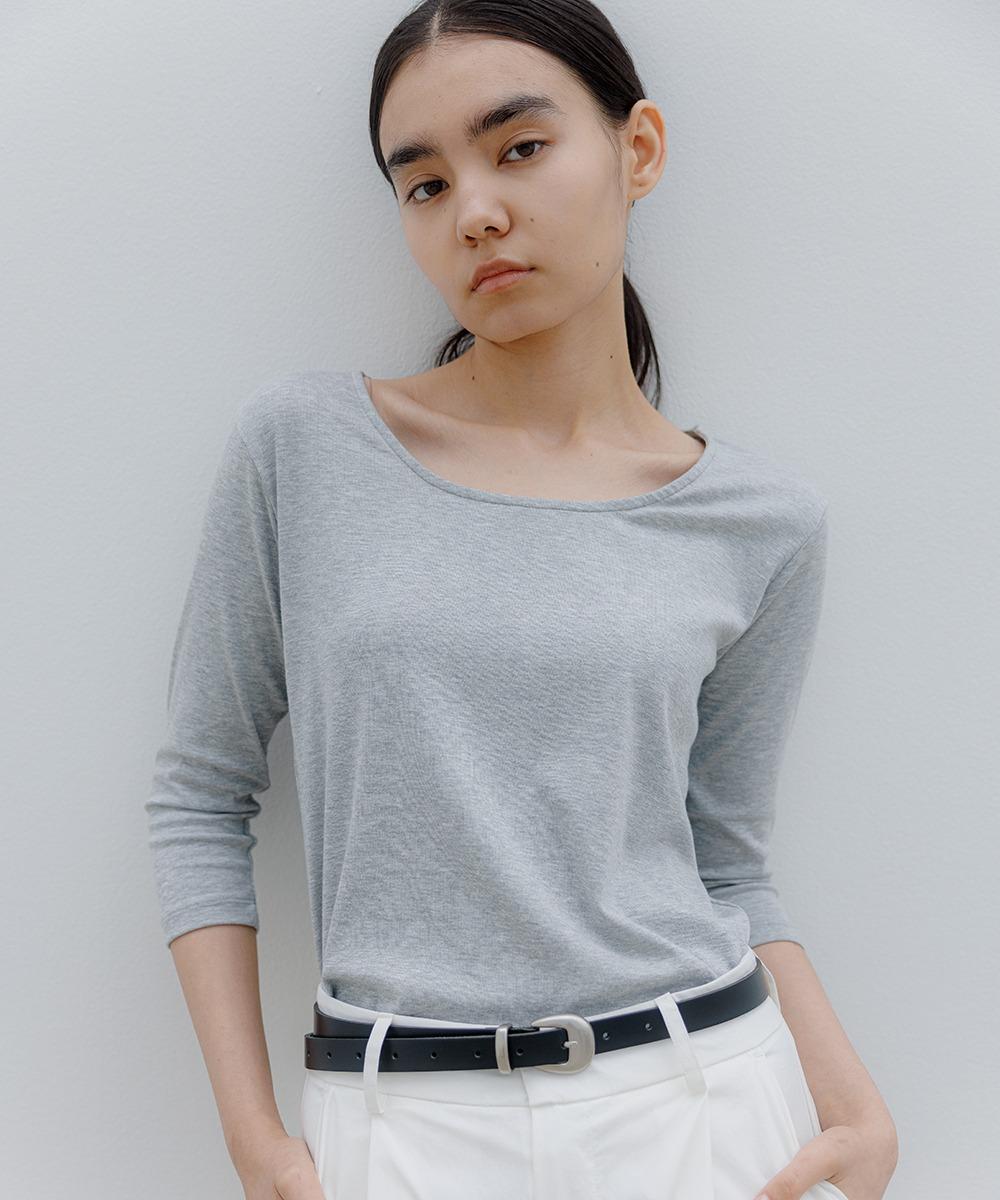 Scoop neck quarter sleeve tee _ gray