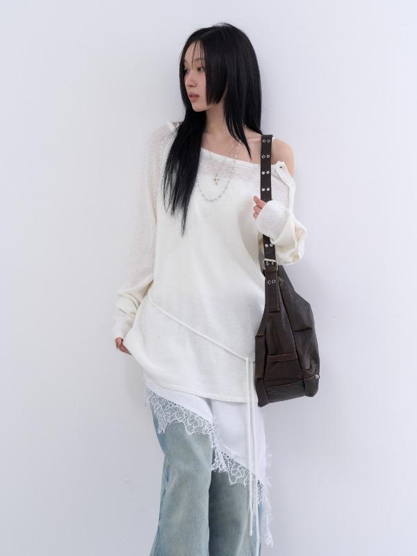 로웨어 wool off button loose knit