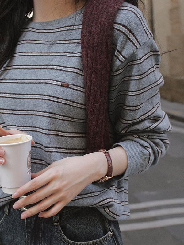 슬로우앤드 [🎄클스특가/터틀넥,라운드버전] made. 딥무드 스트라이프 배색니트 - 5 color (무료배송)