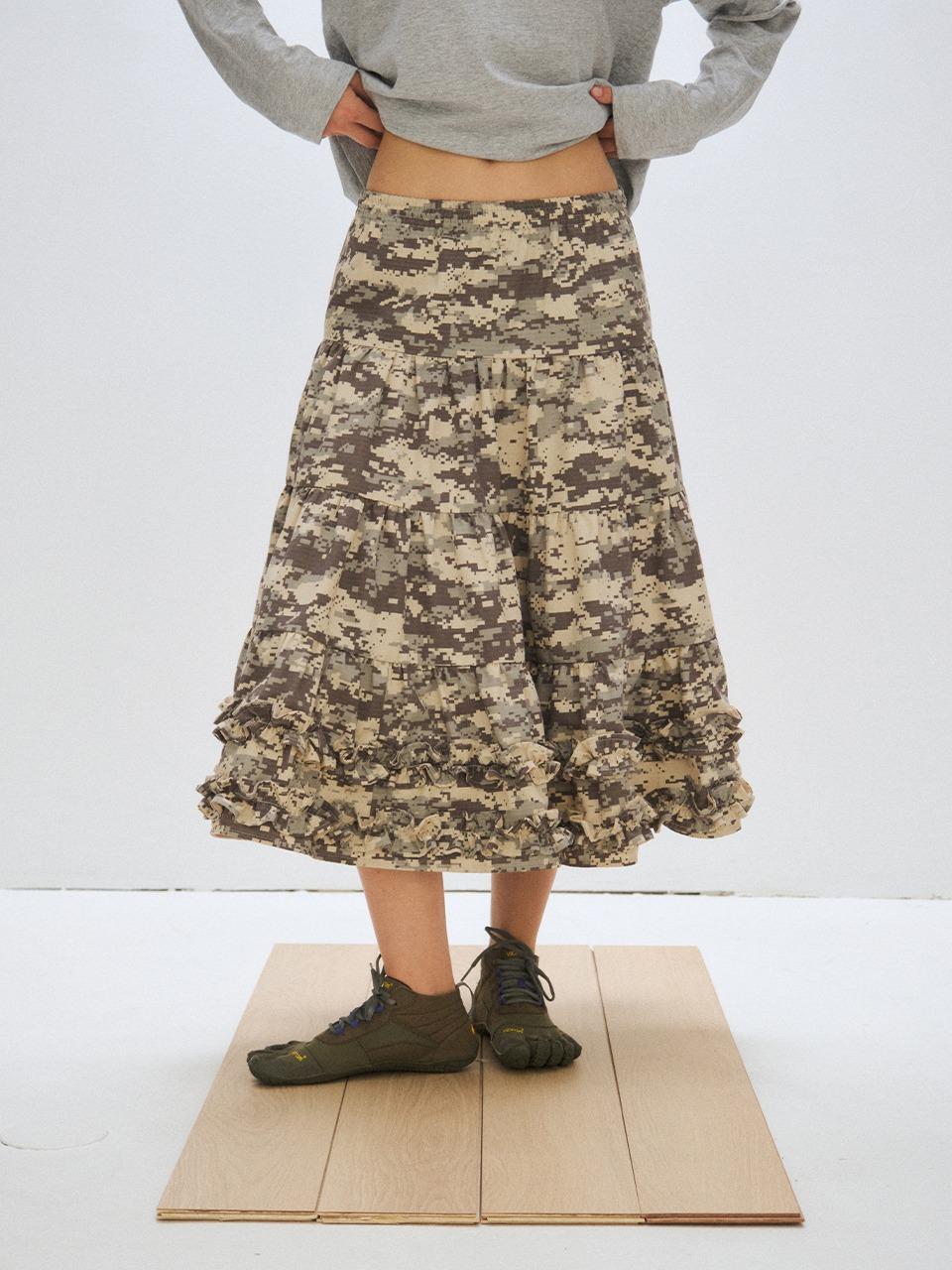[PLZPROJECT]MIDDLE FRILL SKIRT, DIGITAL CAMO