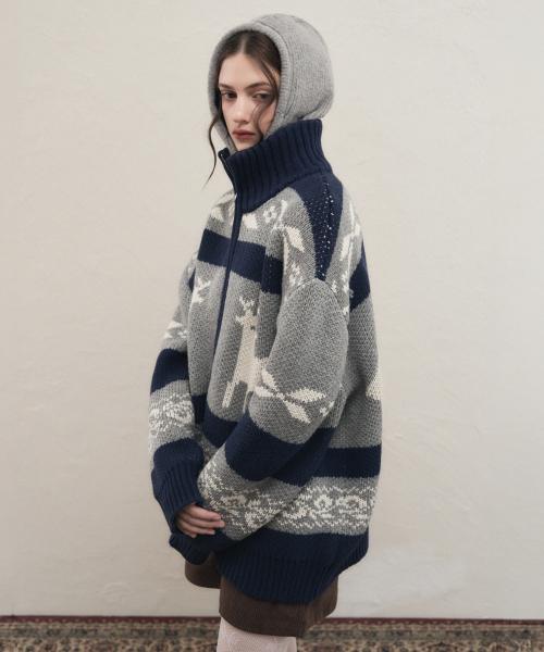 노르딕 니트 집업 [NAVY/GR]