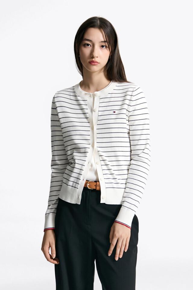 스트라이프 크루넥 가디건