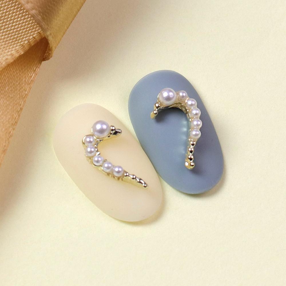 진주 반쪽하트 네일파츠 1set (웨딩 골드 셀프 젤네일재료)