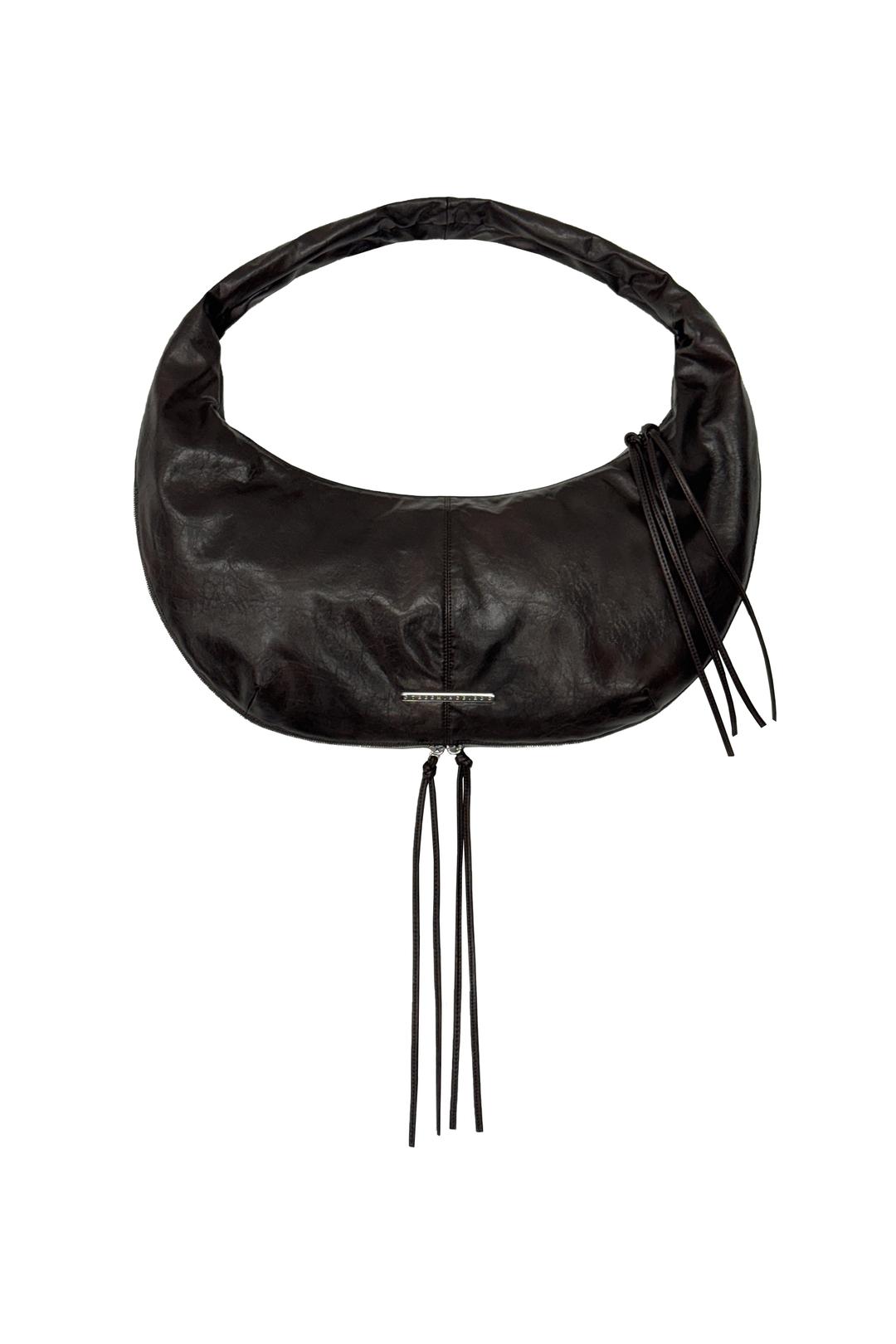 Zipper Finishing Leather Hobo Bag [ Brown ]