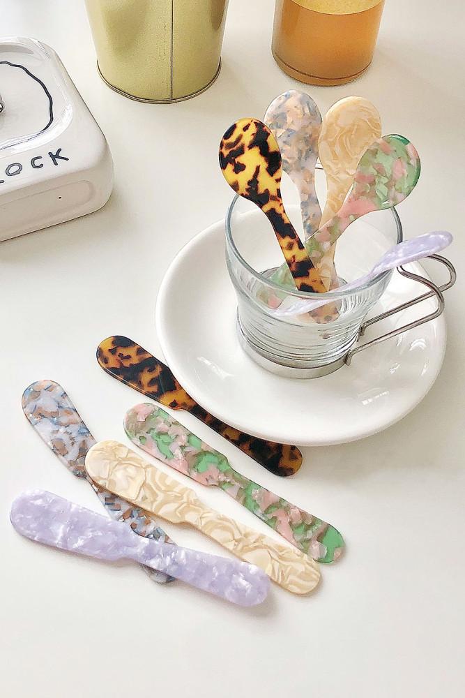 [모모피너츠] 마블링 유니크 티스푼 나이프 세트 커트러리세트  버터나이프 잼나이프