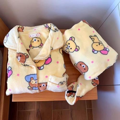 리락쿠마 패턴 수면잠옷 여자 겨울 홈웨어