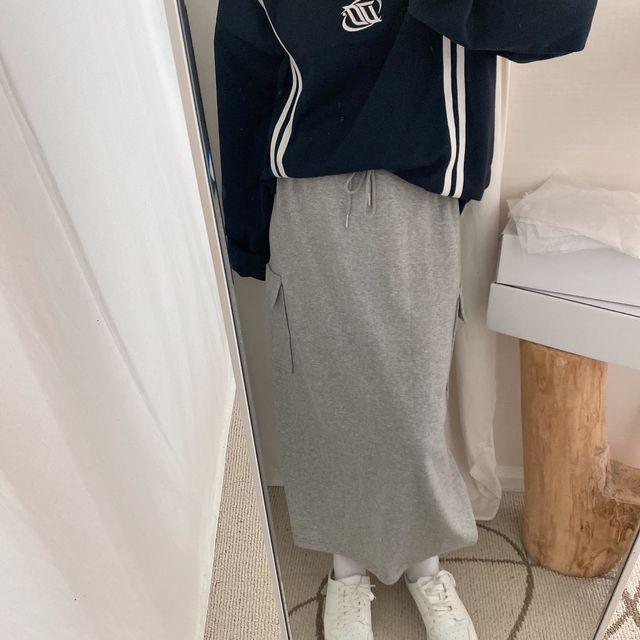 무지 카고 포켓 밴딩 트레이닝 스커트_일랑