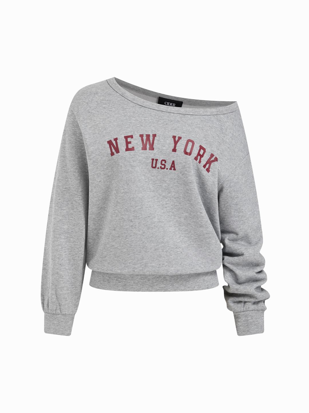 New York Terry Cotton-blend Boat Neck Long Sleeve Sweatshirt