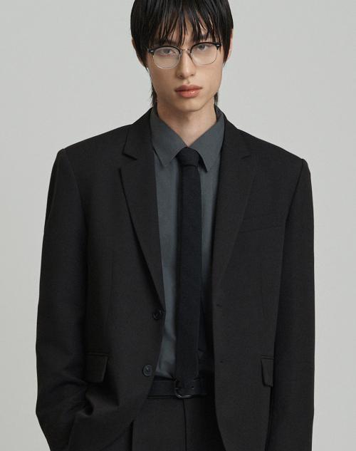 세미 오버핏 싱글 투버튼 블레이저-블랙