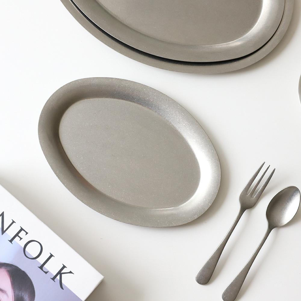 빈티지 스텐 타원 접시 오발 트레이 무광 스테인레스 s 20cm 아게다