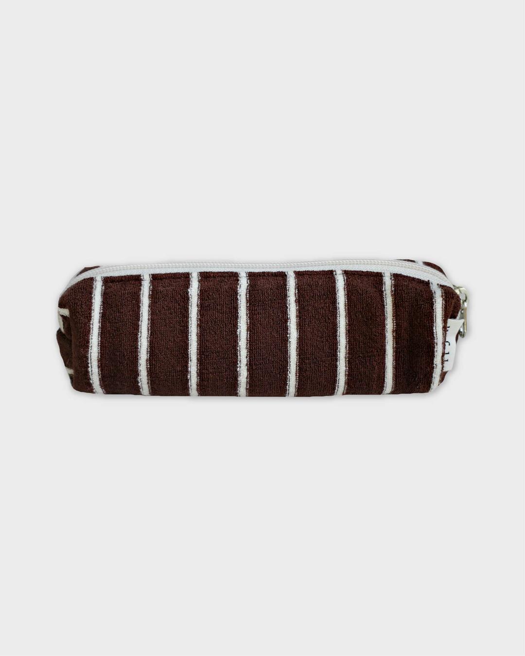 [예약배송 1/8] Stripe terry pencil pouch (brown)