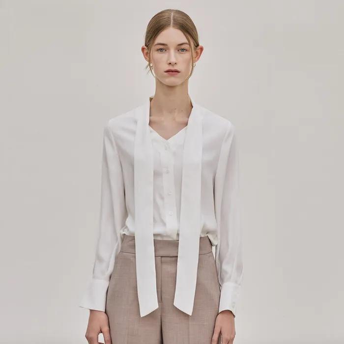 Silky Strap Tie Blouse_White