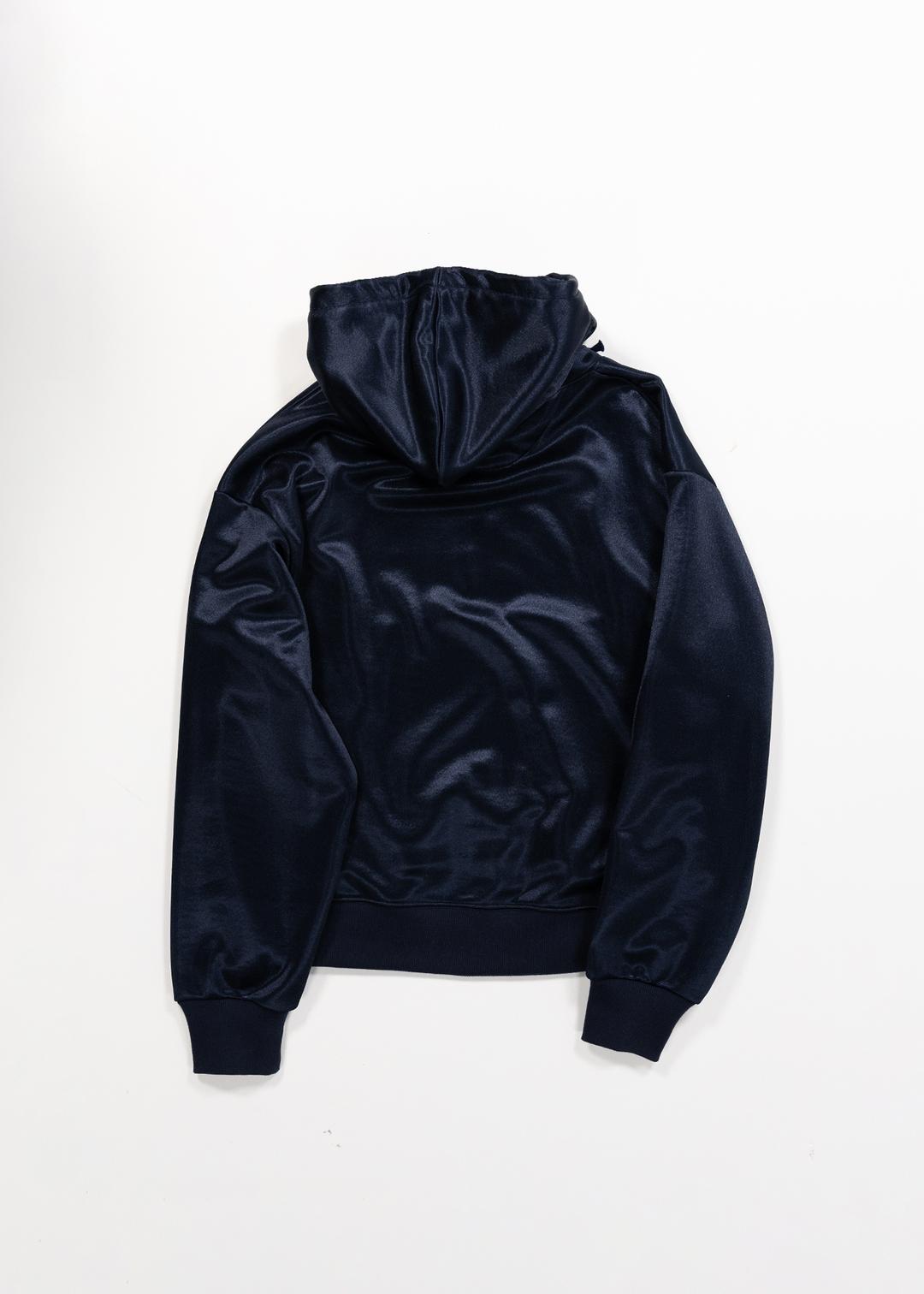 GLOSSY SATIN HOODIE - NAVY