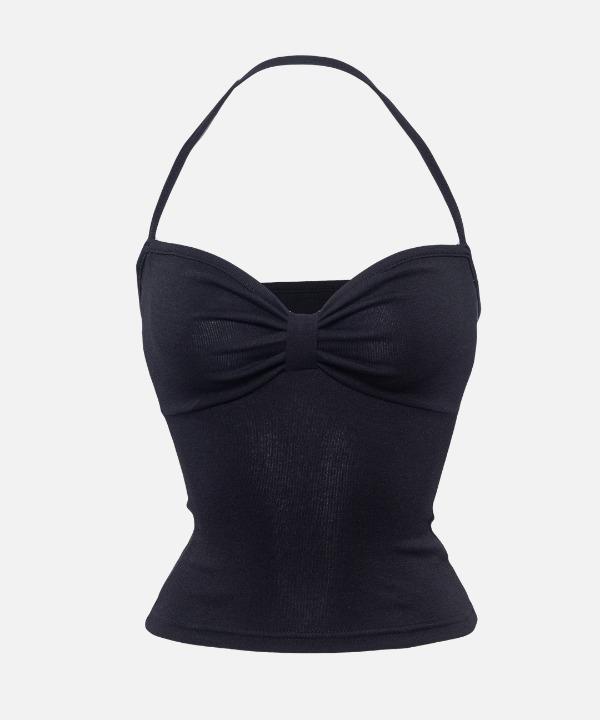 리본 셔링 브이넥 섹시 홀터넥나시